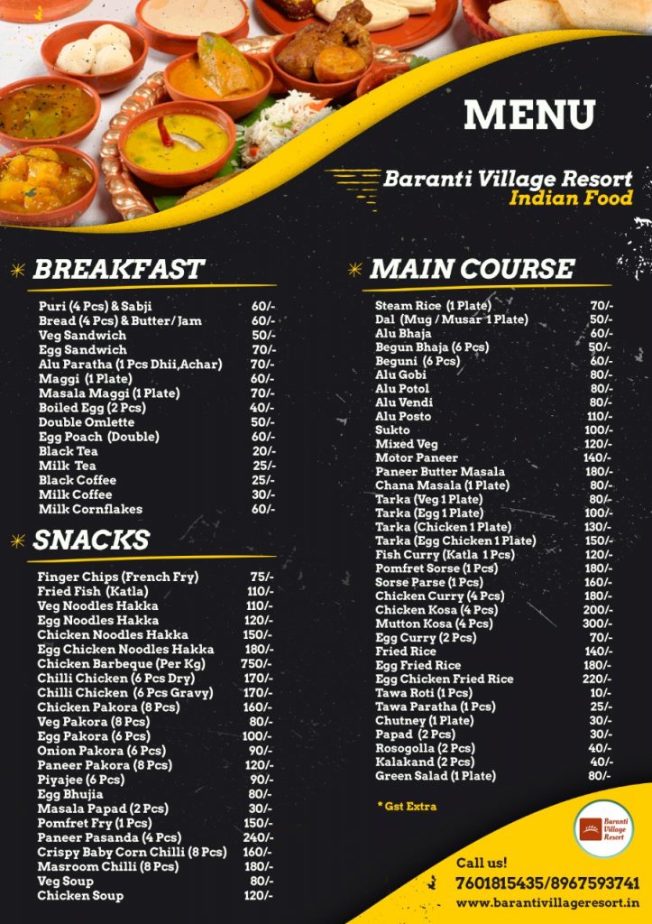 Baranti Village Resort Food Menu