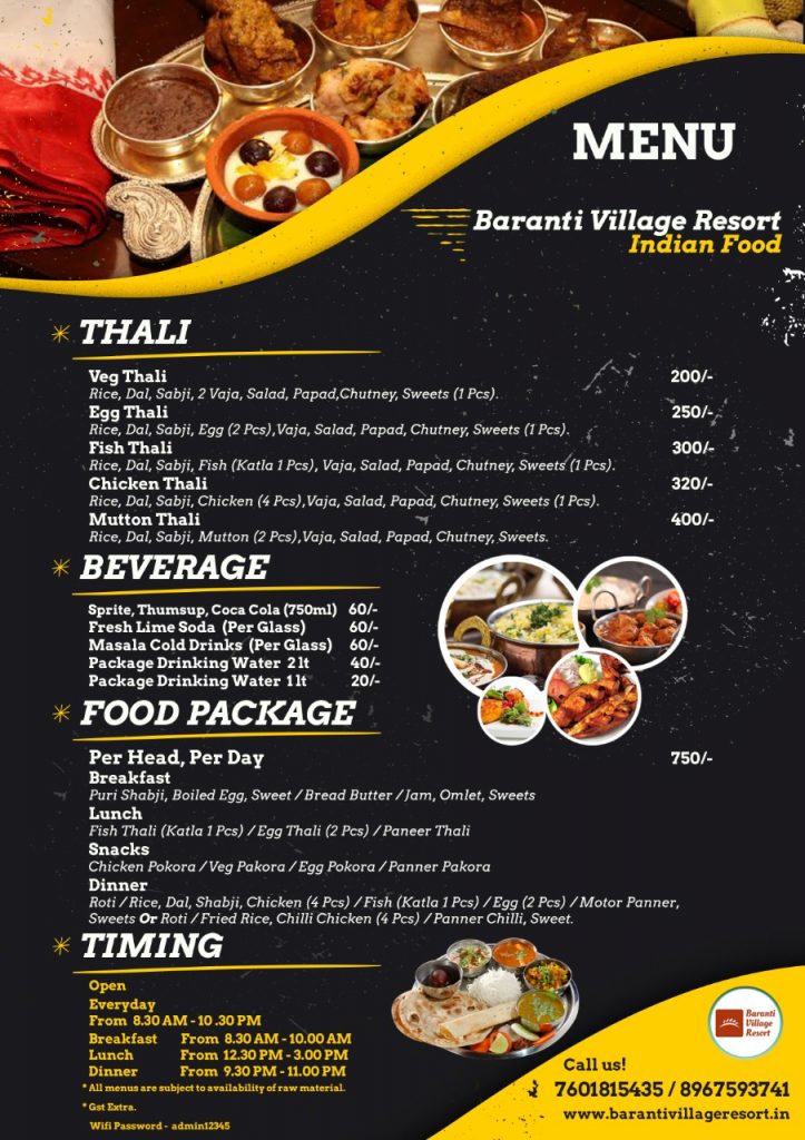 Baranti Village Resort Food Menu