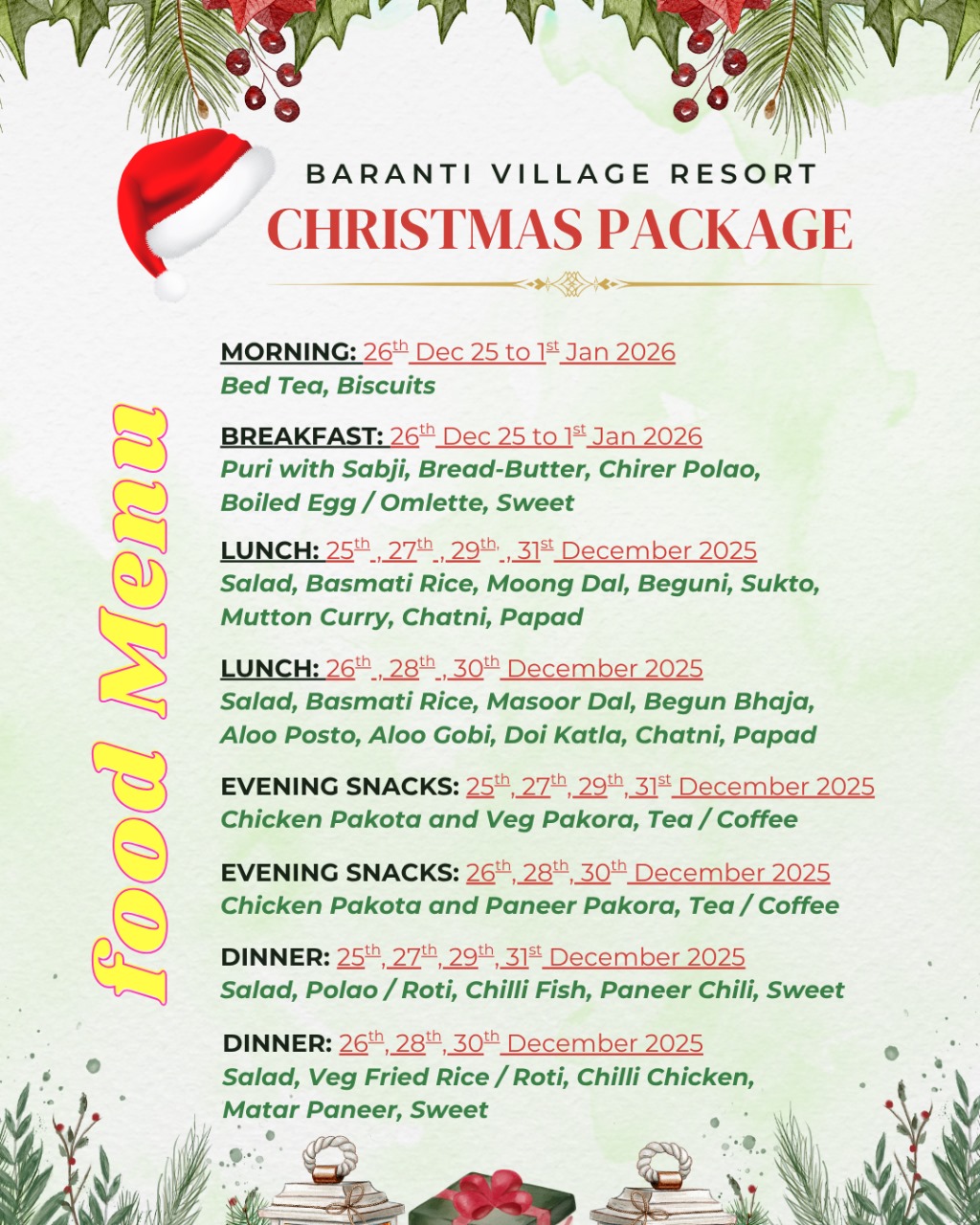 Christmas Food Menu at Baranti Village Resort Christmas Food Menu at Baranti Village Resort